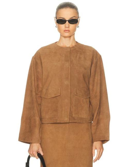 St. Agni Brown Suede Utility Cocoon Bomber Jacket