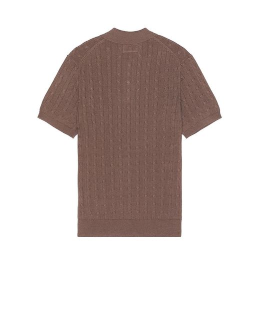 Beams Plus Brown Knit Polo Cable for men