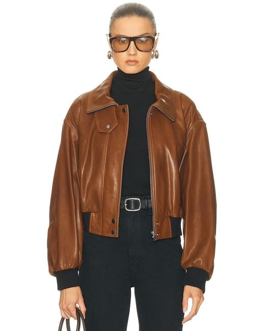 Nour Hammour Brown Briar Cropped Bomber Jacket