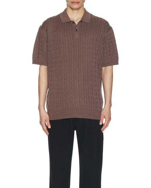 Beams Plus Brown Knit Polo Cable for men