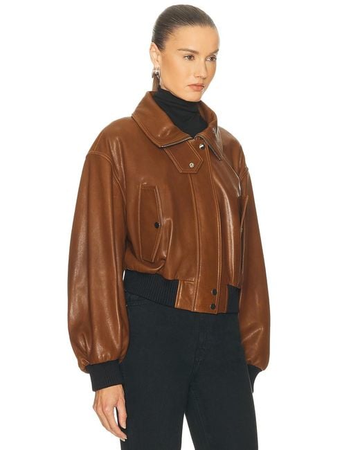 Nour Hammour Brown Briar Cropped Bomber Jacket