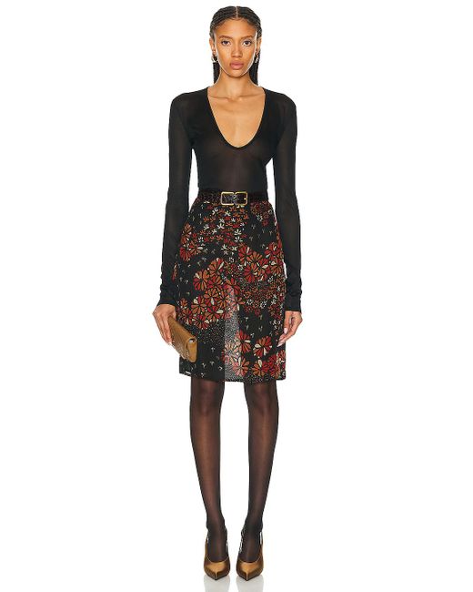 Saint Laurent Black Floral Skirt