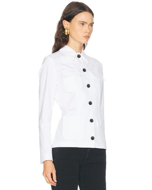 Brandon Maxwell White Gage Fitted Button Up Jacket