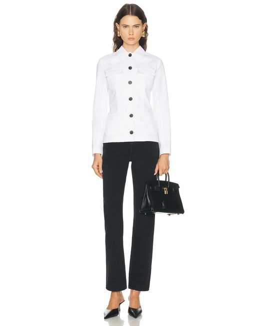 Brandon Maxwell White Gage Fitted Button Up Jacket