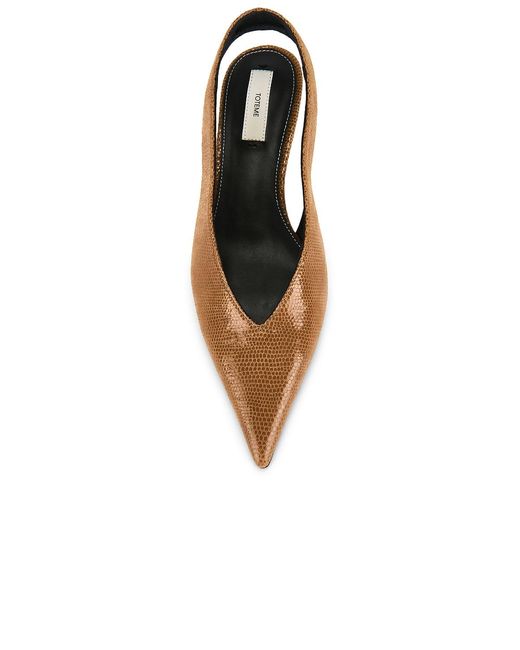 Totême  Brown Wedge Lizard Embossed Slingback