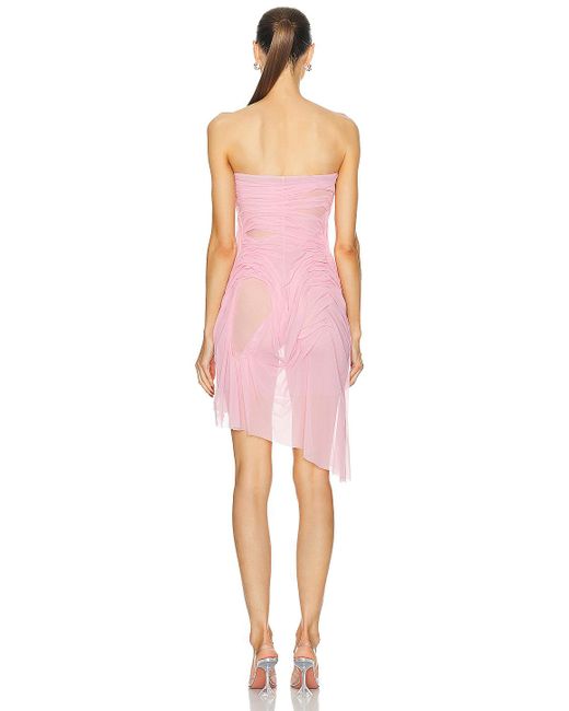 DI PETSA Pink Wetlook Strapless Midi Dress