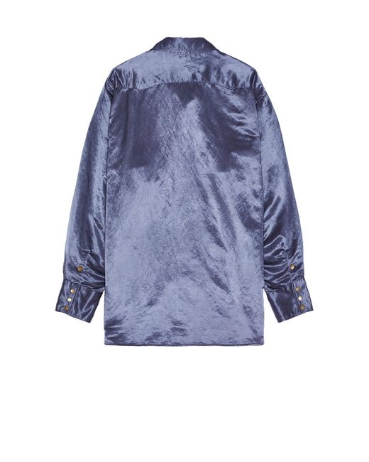 Beams Plus Blue Western Shirt Broken Nylon Satin for men