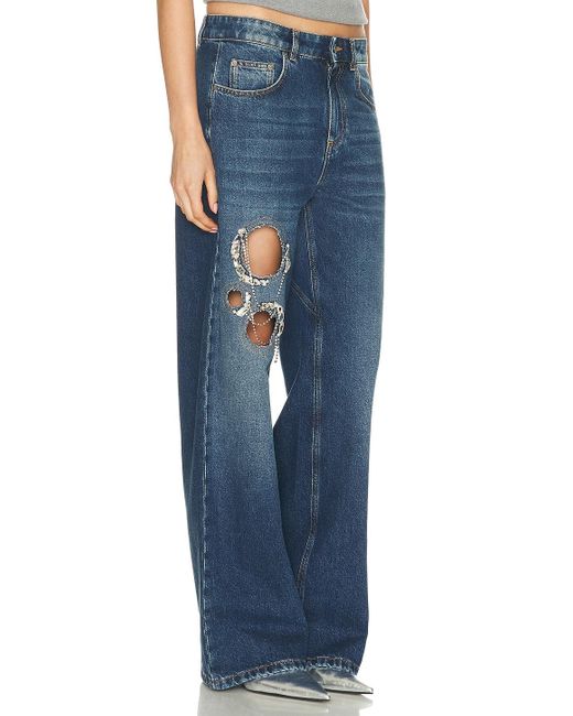 Area Blue Crystal Chain Cutout Relaxed Leg