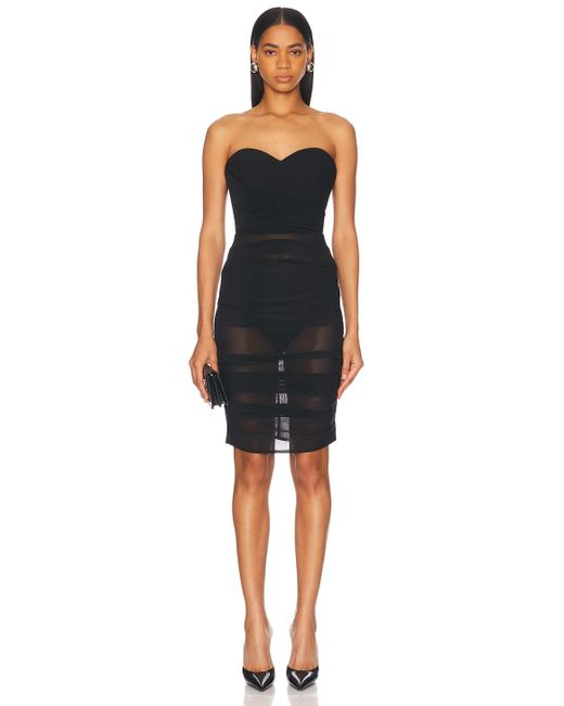 Alex Perry Black Ruched Power Mesh Midi Dress
