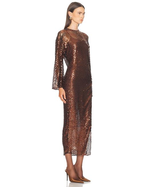 The Attico Brown Sequins Mesh Midi Dress