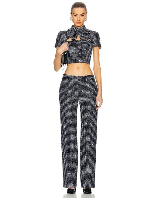 Alessandra Rich Blue Sequin Checked Tweed Trouser