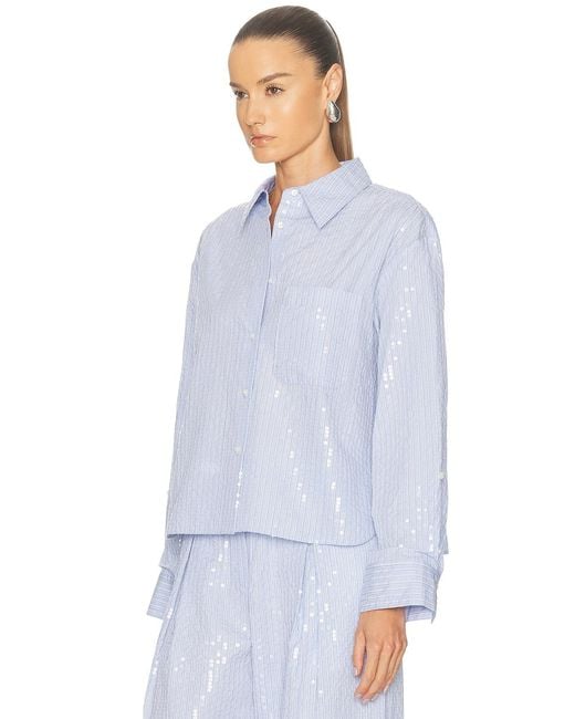 Twp Blue Sequin Jd Button Down Top