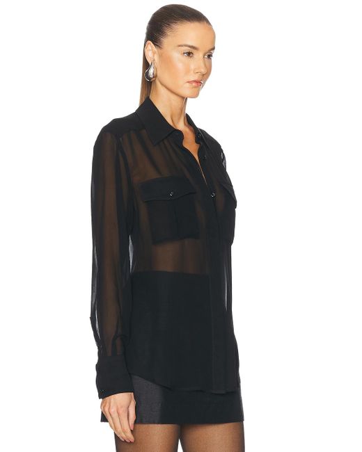 Nicholas Chloe Sheer Double Pocket Long Sleeve Shirt in Black | Lyst