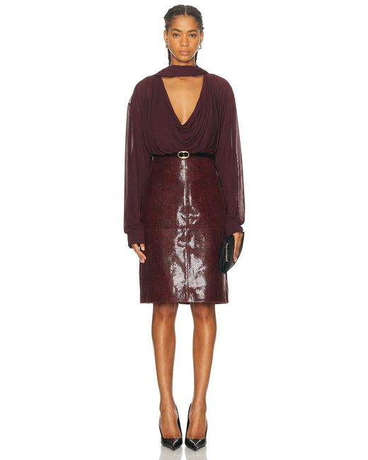 Atlein Red Draped Collar Blouse