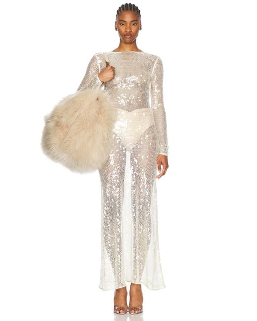 David Koma White Sequin Open Back Gown