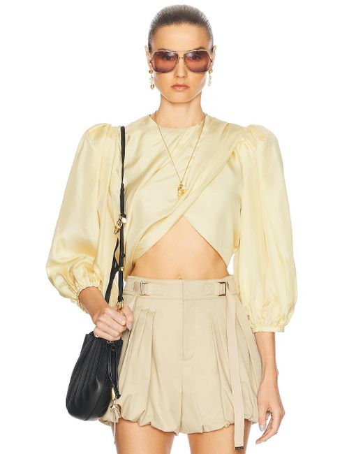 Chloé Natural Cropped Puff Sleeves Draped Top