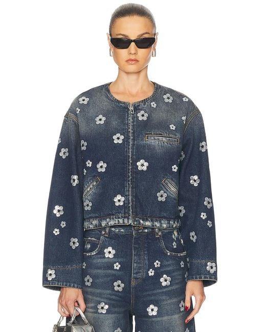 Marc Jacobs Blue Sequin Daisy Cropped Jacket