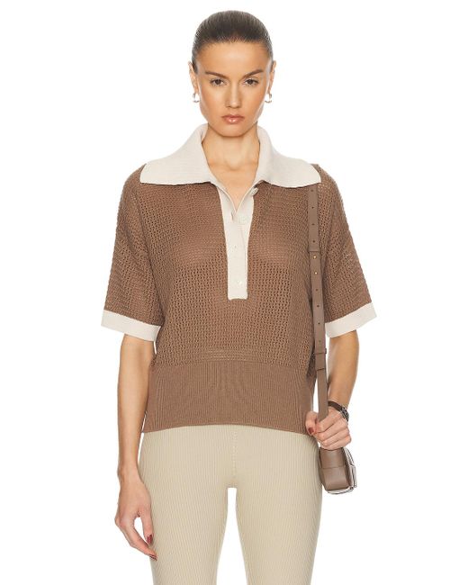 Varley Brown Finch Knit Polo Top