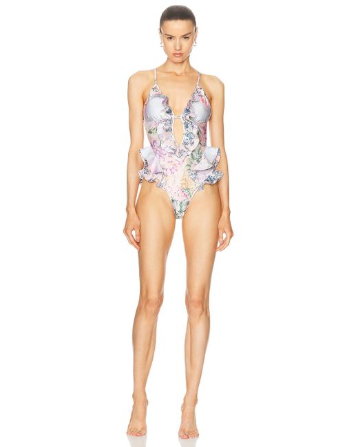 Zimmermann Multicolor Halliday Waterfall Frill One Piece Swimsuit