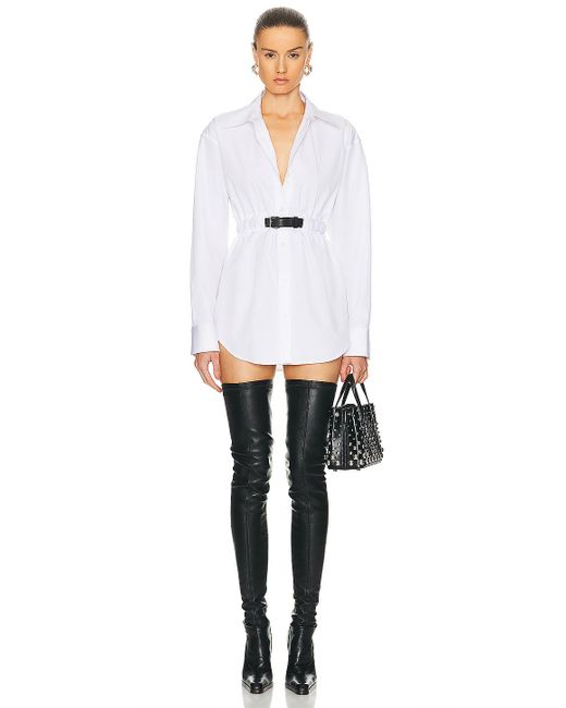 Alexander Wang White Button Down Tunic Dress With Leather Belt