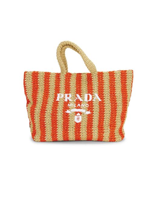 Prada Orange Raffia Tote Bag