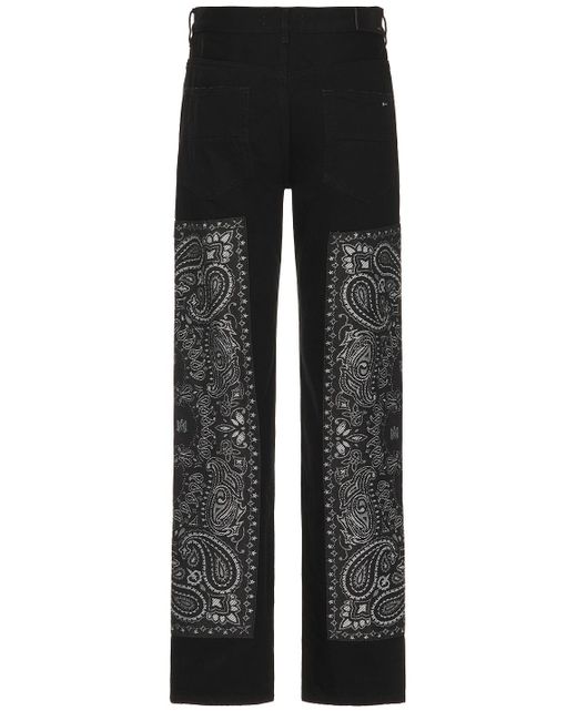 Amiri Black Bandana Jacquard Paneled Straight Jeans for men