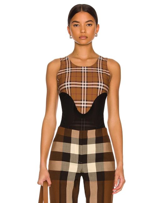 Burberry Synthetic Madison Check Bodysuit in Brown - Lyst