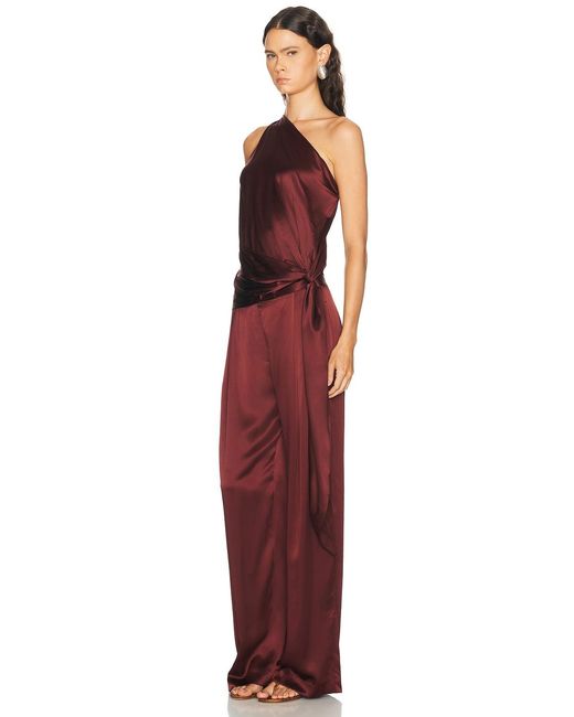The Sei Red Asymmetric Tail Drape Top