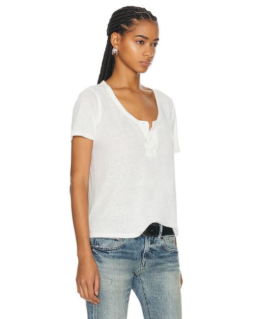 R13 White Low Neck Henley Tee
