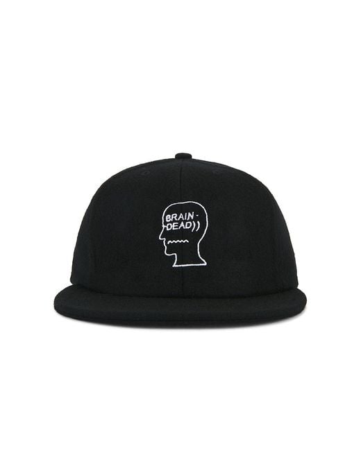 Brain Dead Black Flannel Logohead 6 Panel Hat for men