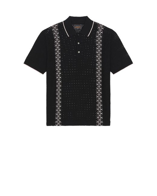 Beams Plus Black Knit Polo Mesh Stripe for men