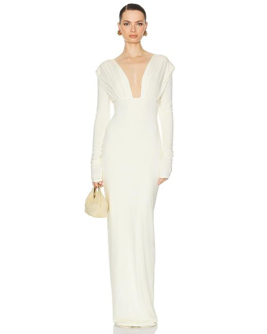 Helsa White Jersey Deep V Maxi Dress