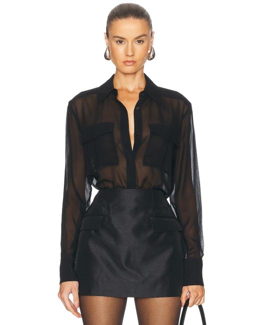 Nicholas Chloe Sheer Double Pocket Long Sleeve Shirt in Black | Lyst