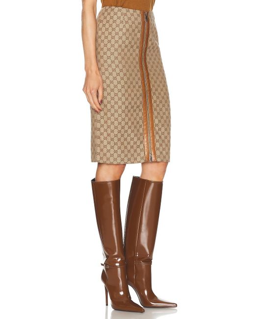 Gucci Natural Gg Zip Pencil Skirt
