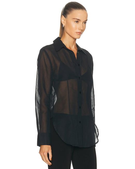 Enza Costa Black Cotton Organza Fitted Shirt