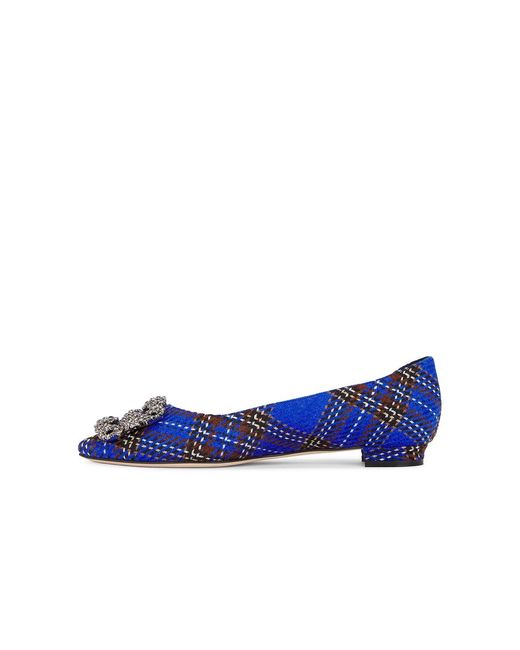 Manolo Blahnik Blue Hangisi Wool Flat