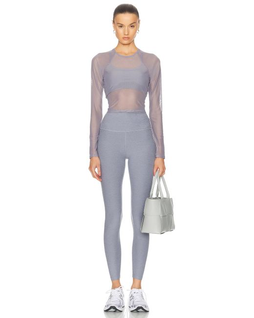 Beyond Yoga Purple Show Off Mesh Long Sleeve Cropped Top