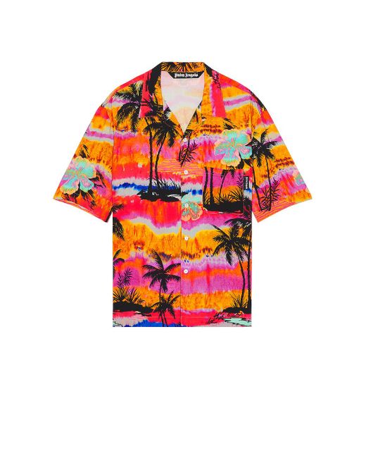 Palm Angels Red Psychedelic Palms Bowling Shirt for men