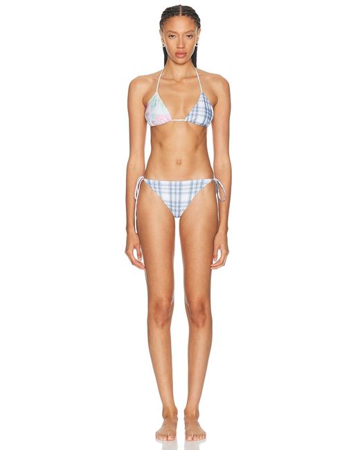 Acne White Eini Flower Plaid Bikini Set