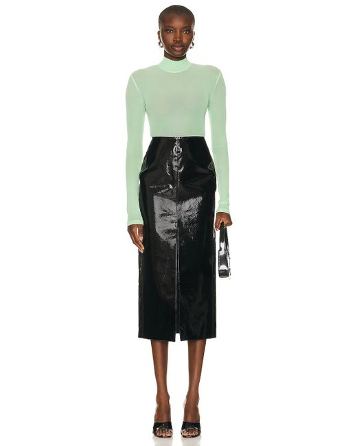 David Koma Black Patent Leather Midi Skirt