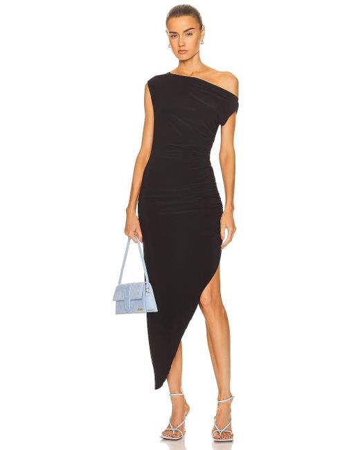 Norma Kamali Synthetic Drop Shoulder Side Drape Gown in Black | Lyst