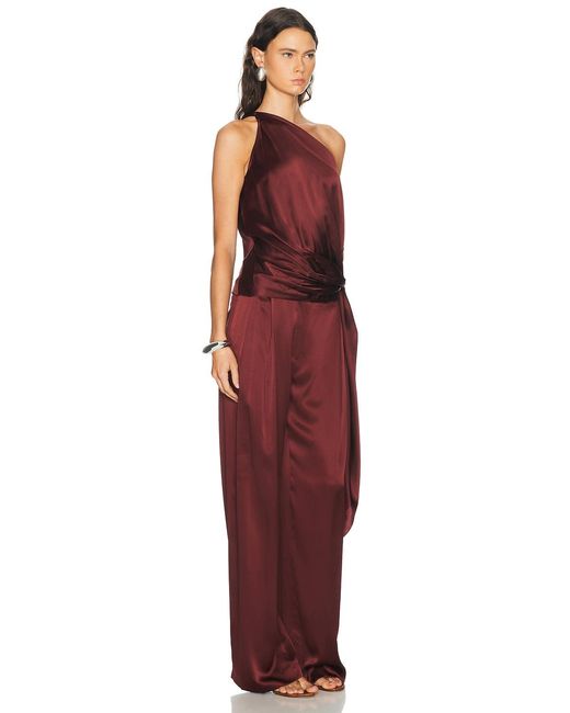 The Sei Red Asymmetric Tail Drape Top