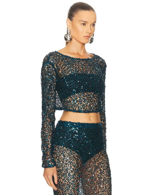 LAPOINTE Multicolor Net Paillette Cropped Boatneck Top