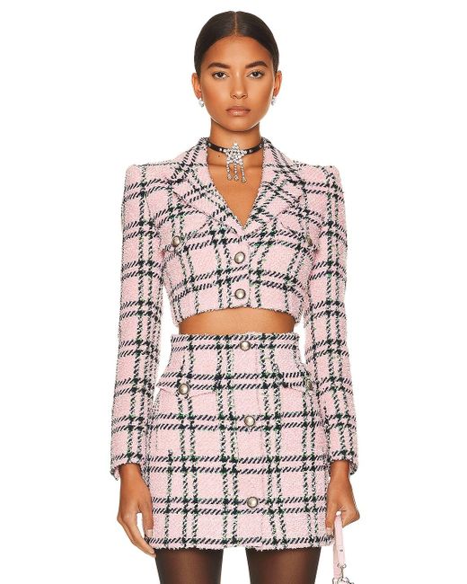 pink tartan skirt and blazer