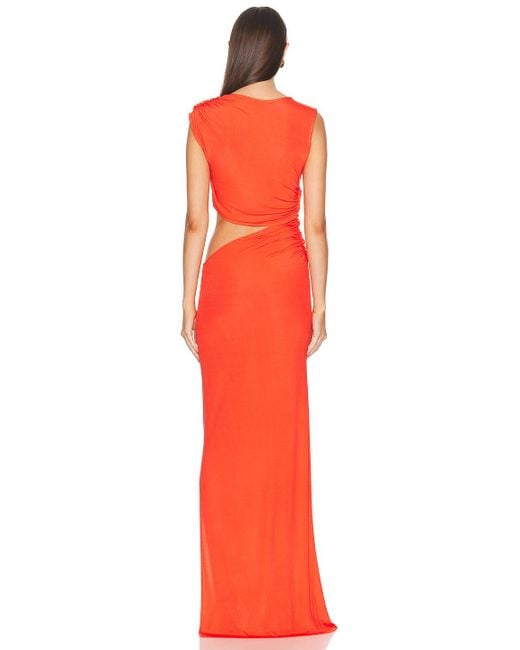 Atlein Orange Cut Out Sleeveless Long Dress