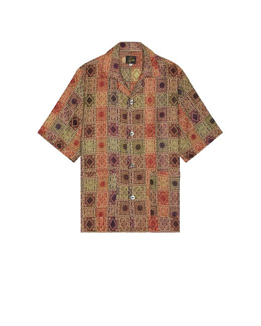 Needles Brown Cabana Shirt Poly India In Rust, Navy, & Green for men