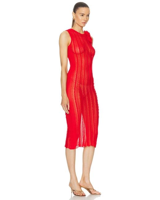 Blumarine Red Midi Dress With Ruffles