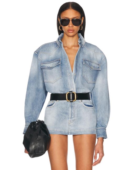 Alexandre Vauthier Blue Denim Button Down Top