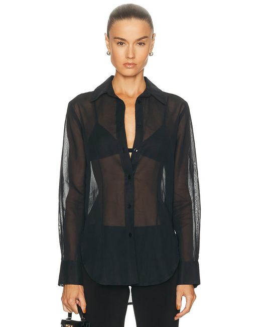 Enza Costa Black Cotton Organza Fitted Shirt