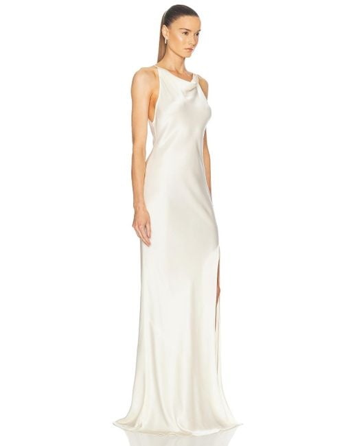 LAPOINTE White Satin Halter Gown